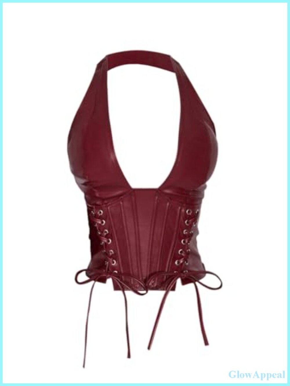 Plus Size Crop Halter Tank Top PU Leather Deep V Neck Backless Y2K